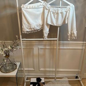 White 2 piece fringe skirt set